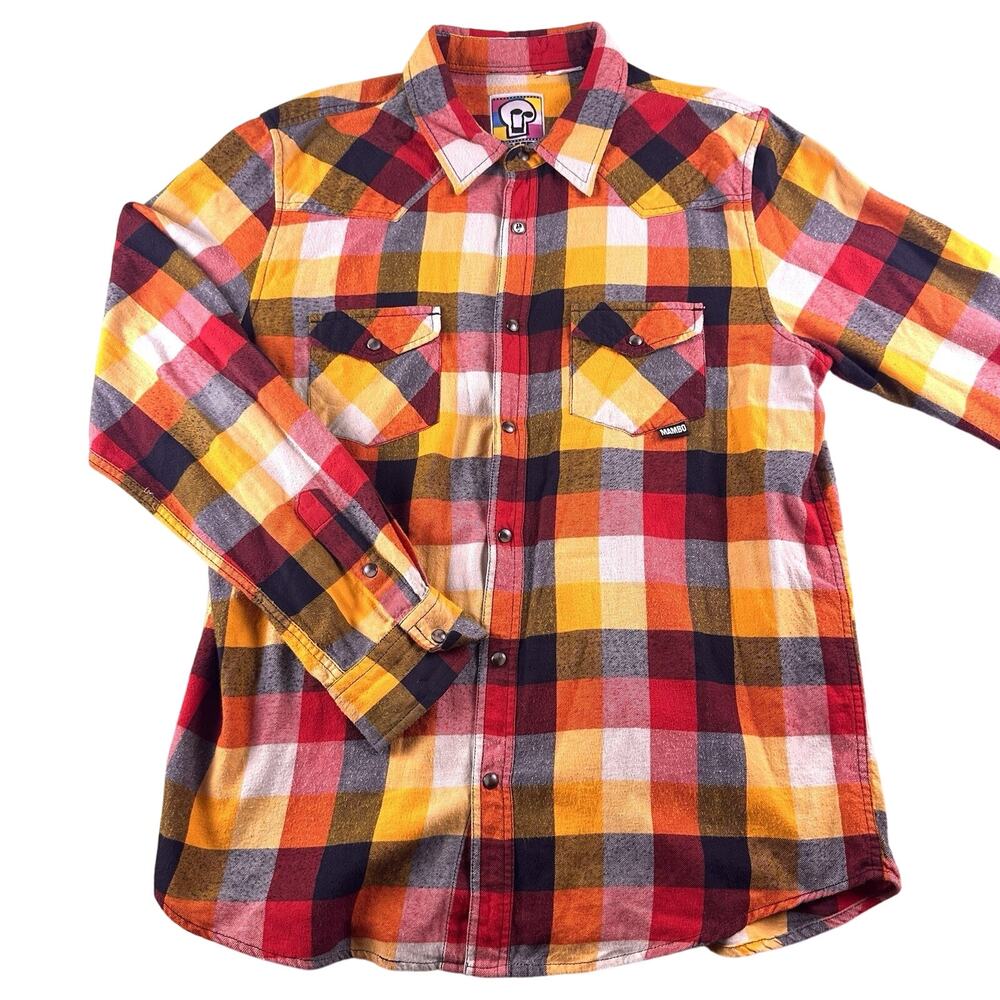 Mambo Australia Long Sleeves Snap Button Flannel Shirt Multicolored Mens Size XL